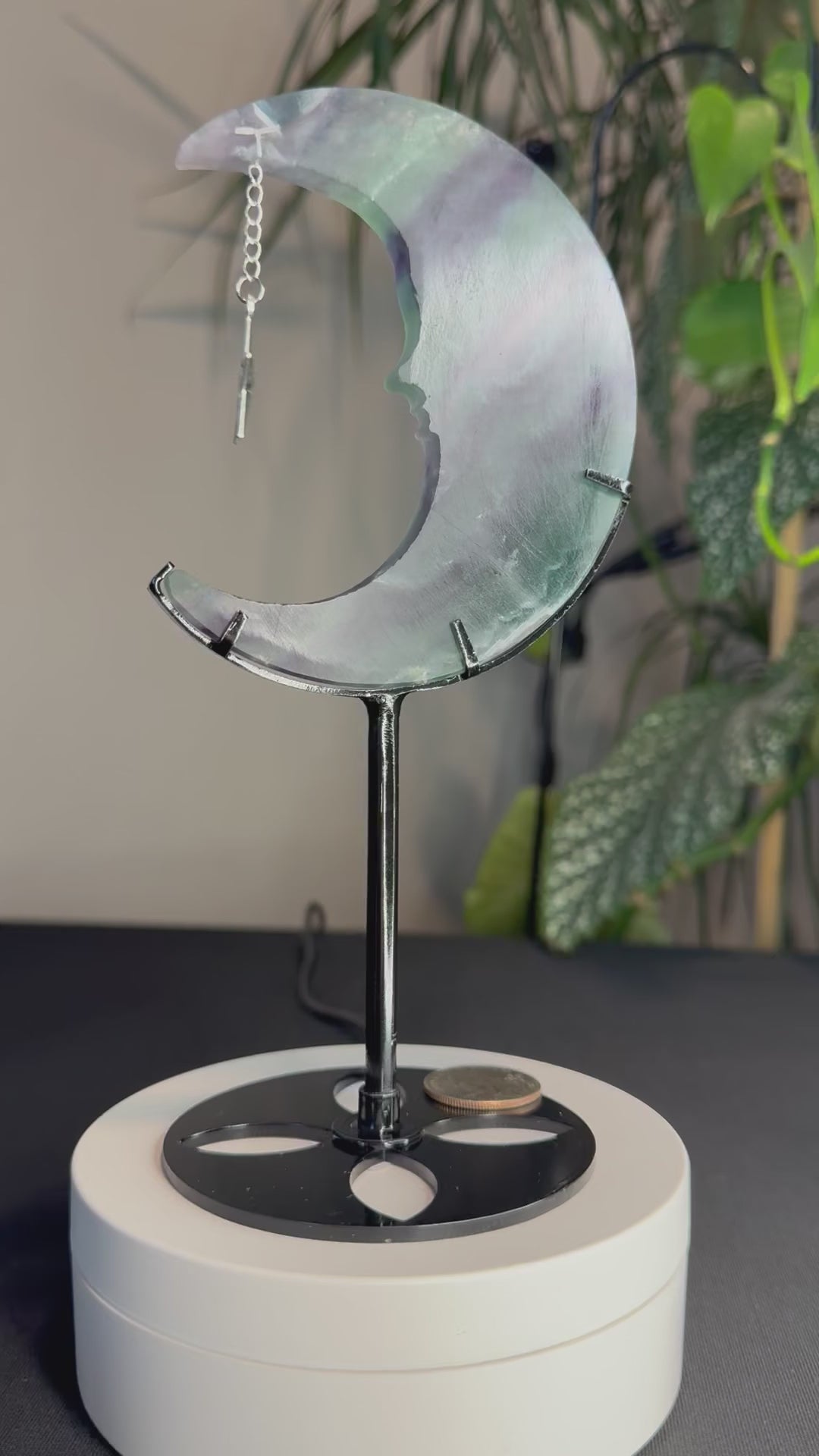 Beautiful Fluorite
Moon Carving with Dangling Metal Star