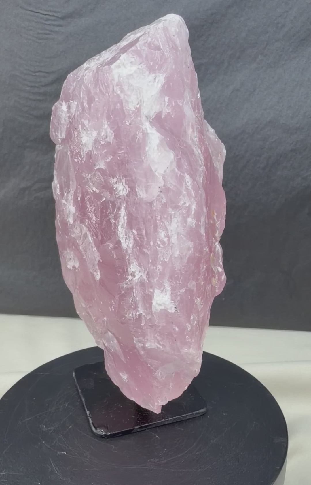 Gemmy Raw Rose Quartz Stone on Metal Stand - Pink Mineral Display Specimen