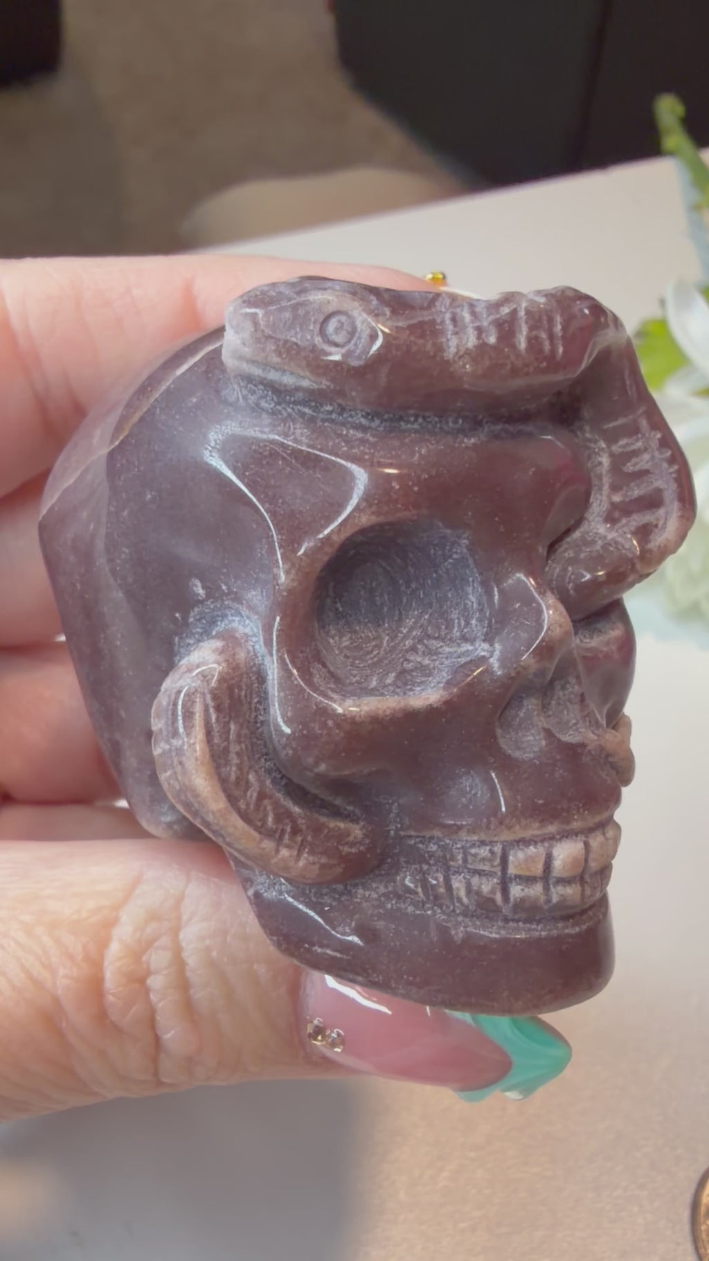 Purple Aventurine Snake Skull Carving! Unique piece!
