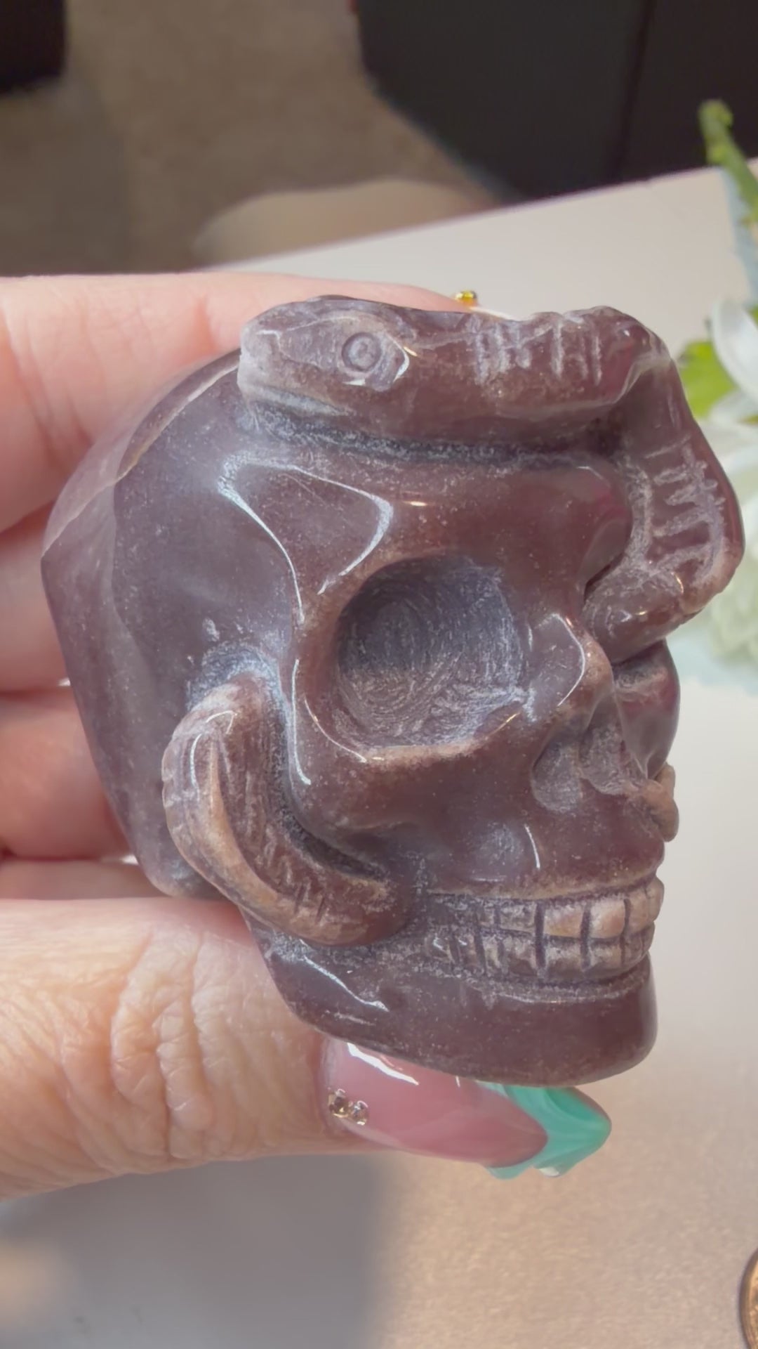 Purple Aventurine Snake Skull Carving! Unique piece!