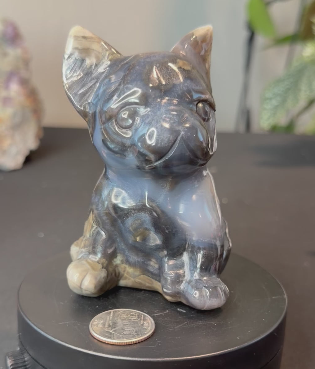 Big Volcano Agate Puppy Crystal Carving (UV Reactive)