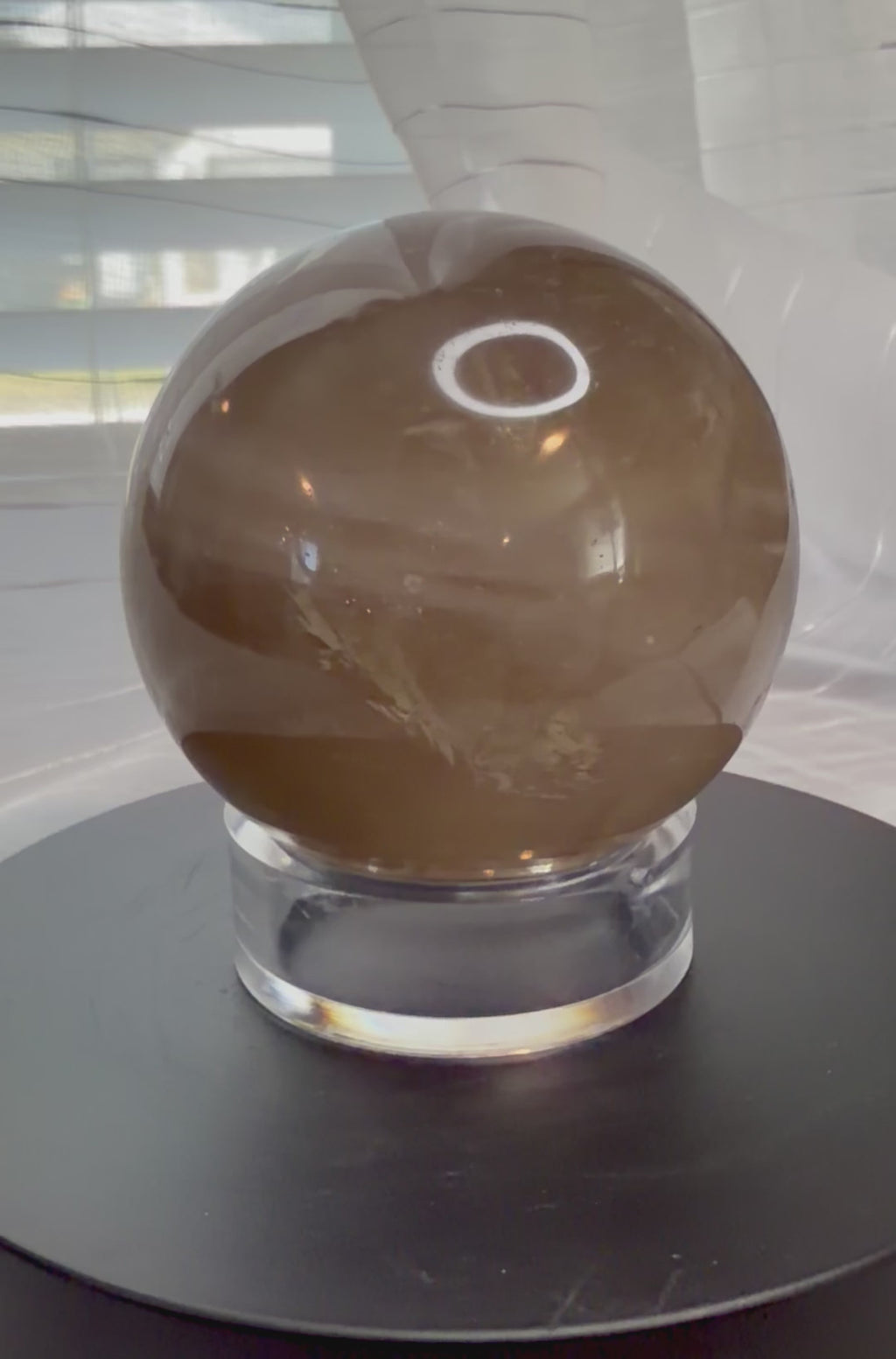 Smoky Quartz Crystal Sphere 61.8mm - Rainbow Inclusions - Natural Stone Home Decor