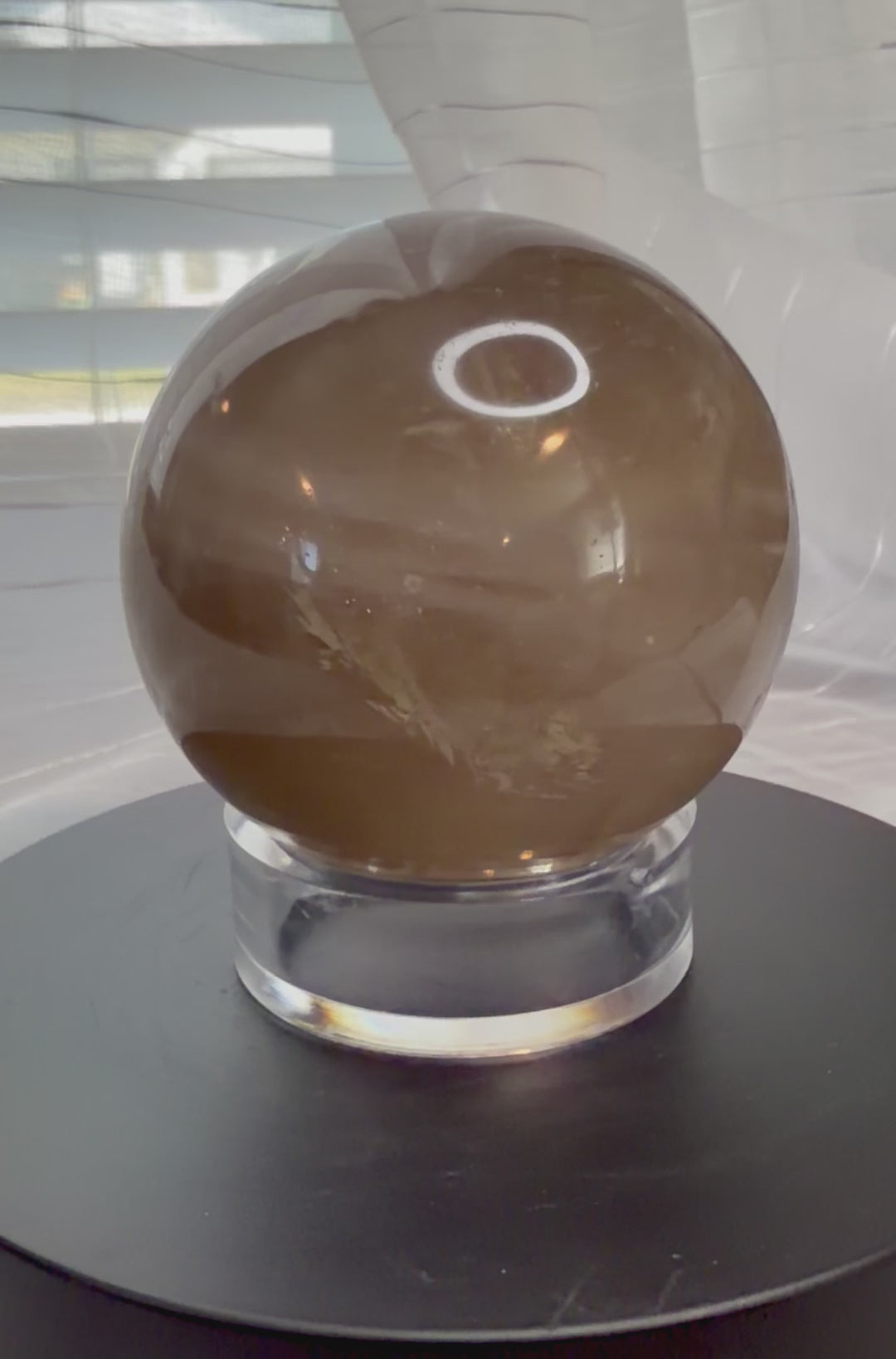 Smoky Quartz Crystal Sphere 61.8mm - Rainbow Inclusions - Natural Stone Home Decor