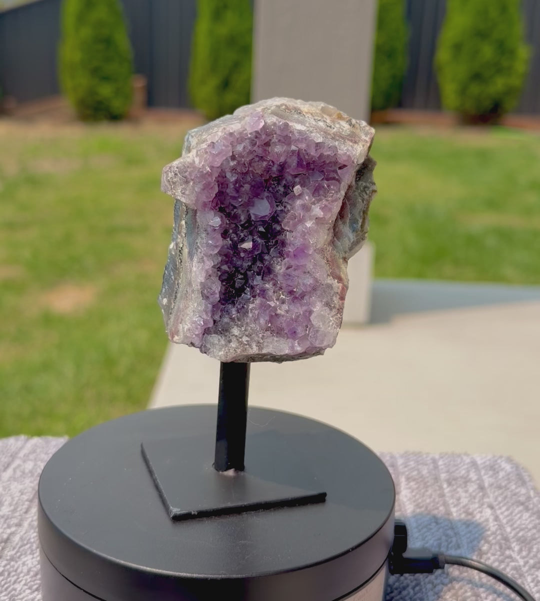Brazilian Amethyst Cluster on Metal Stand - Natural Crystal Display 12.5 oz