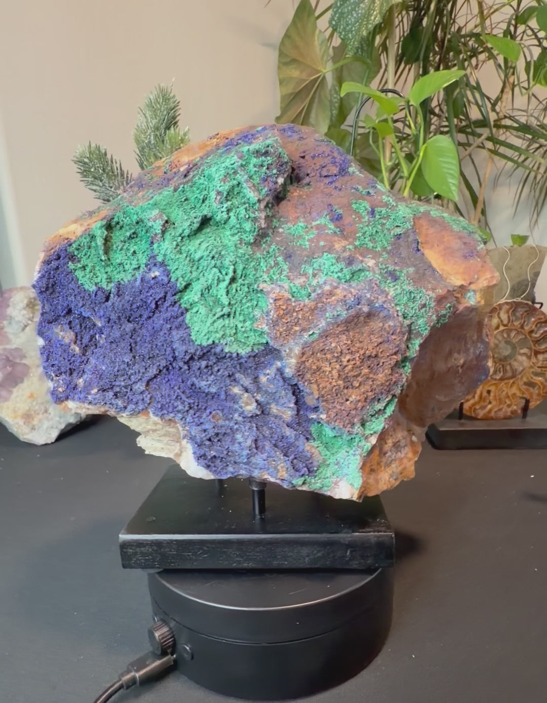 Large Azurite & Malachite Specimen on Stand