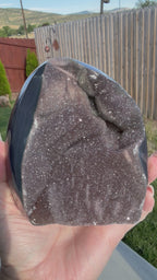 Stunning Large Brazilian Amethyst Druzy on Blue Banded Agate Freeform - 2 lbs 2 oz