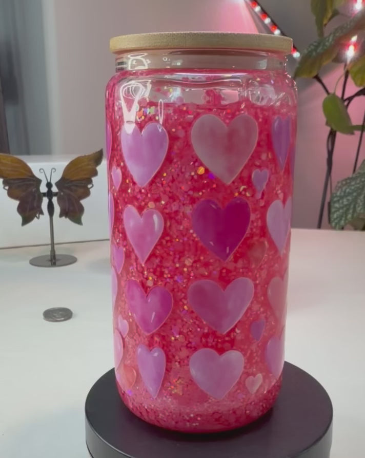Pink Glitter Heart Snow Globe Cup